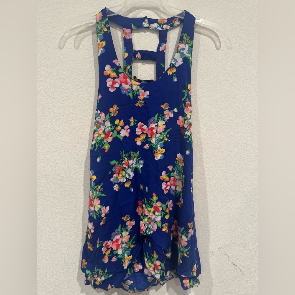 Paper Heart Floral Blue Sleeveless Mini Dress